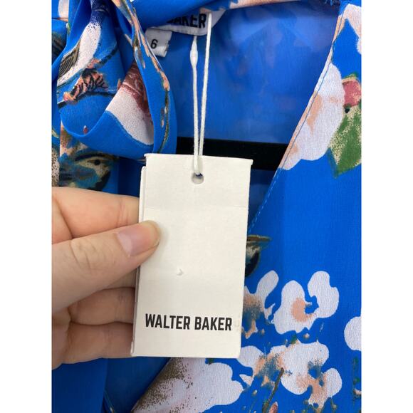 Walter Baker Dress Womens 6 Sommer Knee Length Floral Blue Chiffon NWT - Picture 5 of 7